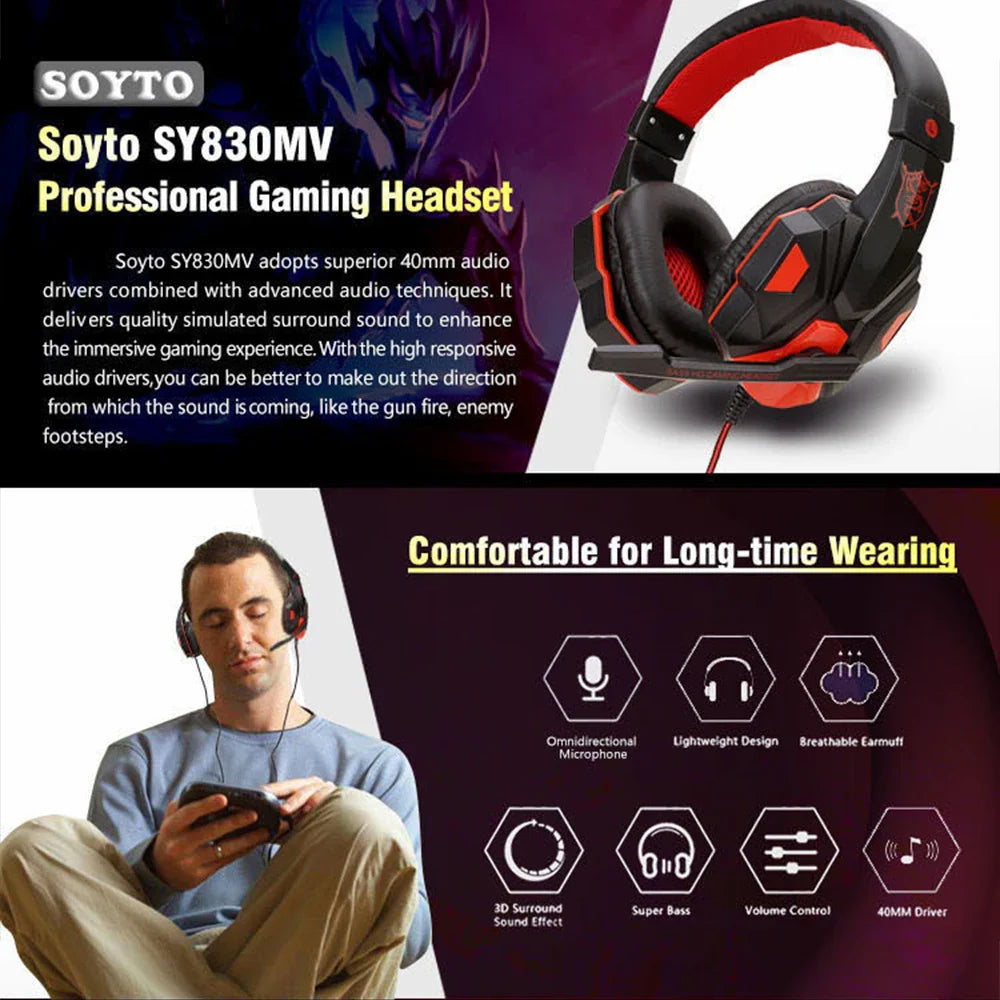 سماعات رأس سلكية احترافية جديدة للألعاب مزودة بإضاءة LED مع ميكروفون لأجهزة PS4 وXbox One وSwitch والهاتف المحمول وسماعات الرأس 